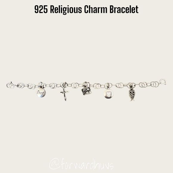 Vintage 925 Silver Religious Charm Bracelet with 5 Charms - SJC Marked - Picture 8 of 10